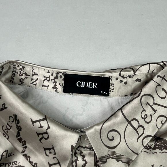 Cider Satin Map Print Shirt Collared Button Down Long Sleeve Silky Travel 2XL - Picture 4 of 10